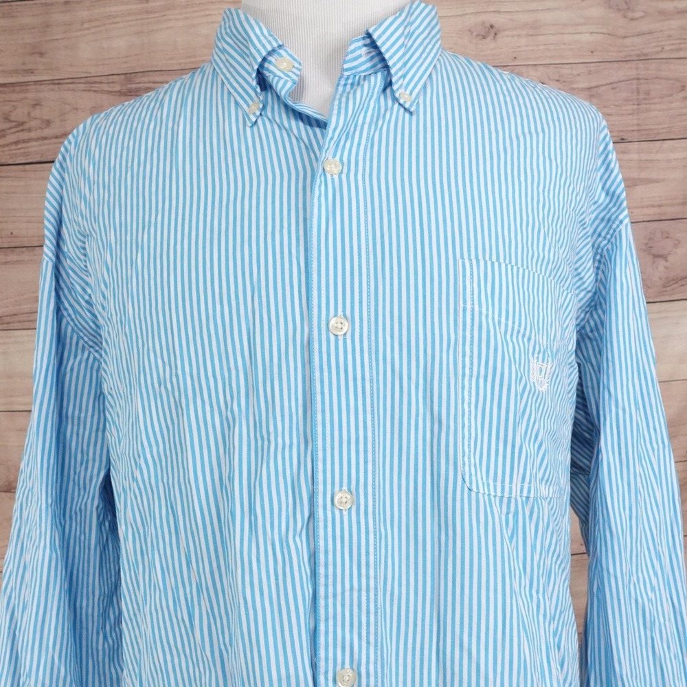 Chaps Shirt Mens 3XLT Blue Striped Long Sleeve Button-Up Blend